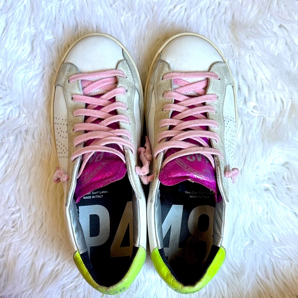 P448 John Sneakers in White, Pink, and Green sz 39 - Picture 2 of 12
